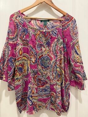 Lauren Ralph Lauren Fuchsia Paisley Boho Tunic Top